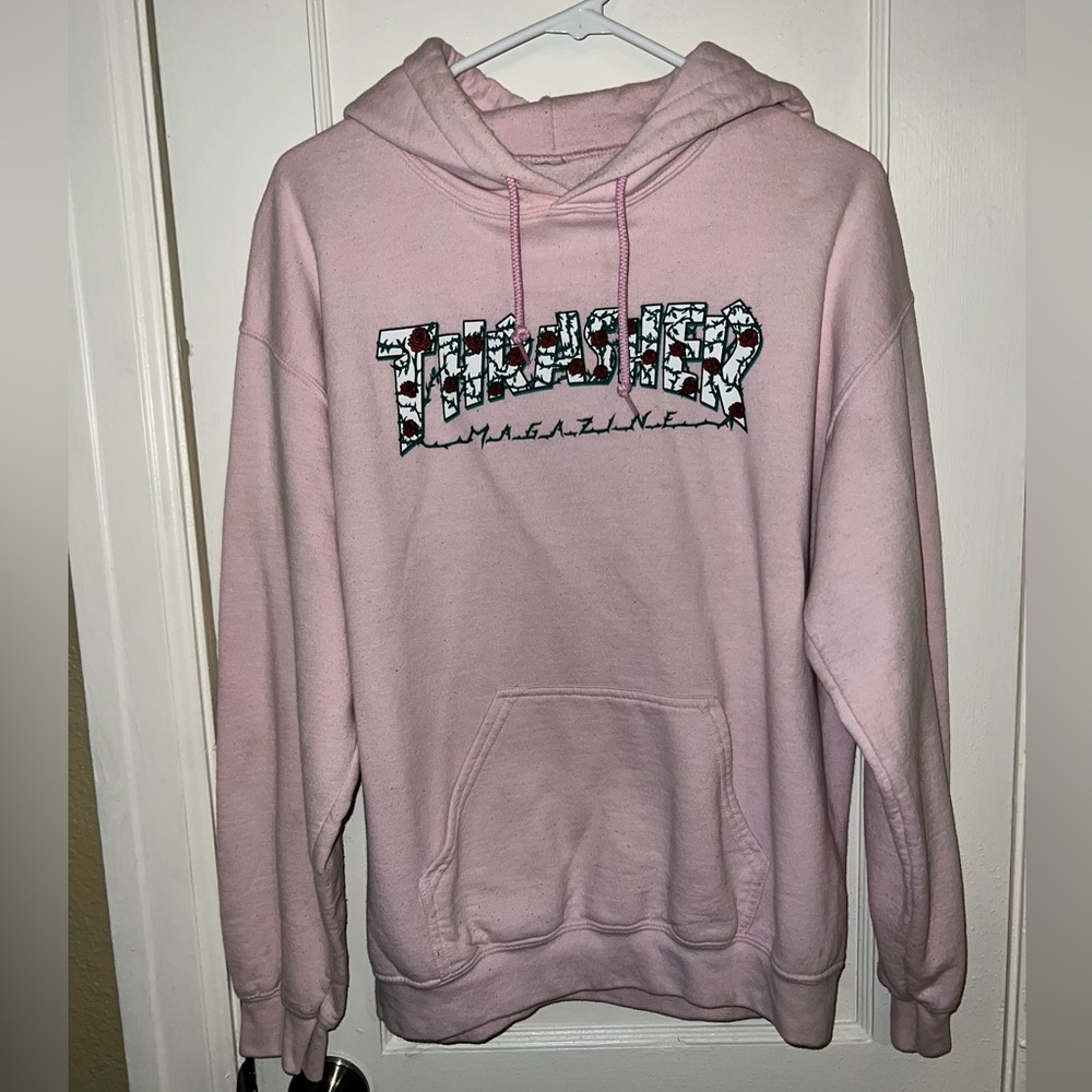 Thrasher Magazine Men’s Pink Hoodie with Flowers. Good condition. Size Medium